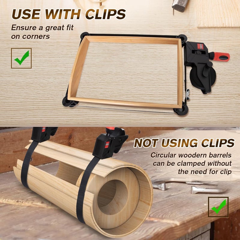 Sebupar 2 Pack Woodworking Band Clamps with 23 ft Variable Angle Strap Clamp, Corner Camp Picture Frame Clamps Fits for Square, Round/Irregular Shaped, Barrel - Image 5